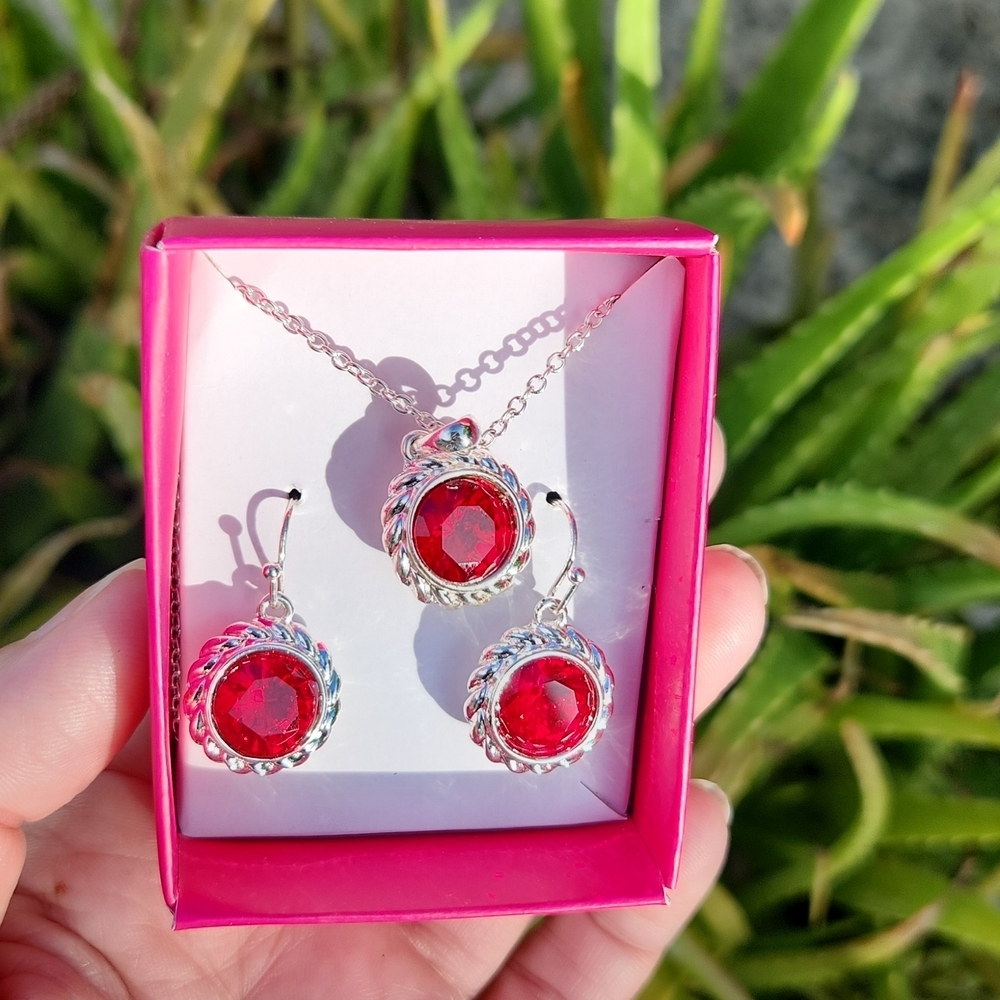 NEW! JULY  - Birthstone Necklace & Earring  Set - July RUBY